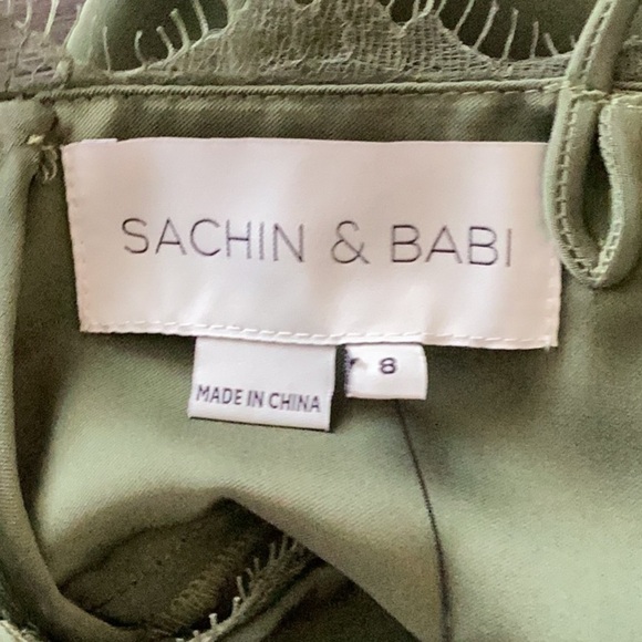 Sachin + Babi NWT Candace Satin Lace Slip Dress Moss Green Hi Lo Hem size 8 - Picture 7 of 10